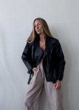 Load image into Gallery viewer, Vintage Black Oversized Leather Jacket
