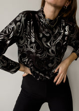 Load image into Gallery viewer, Vintage Black &amp; Silver High Neck Blouse
