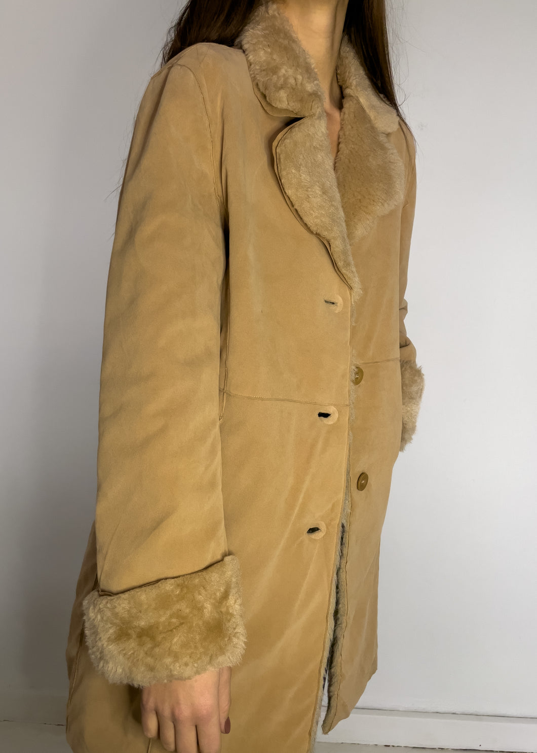 Vintage Beige Faux Fur Suede Winter Coat
